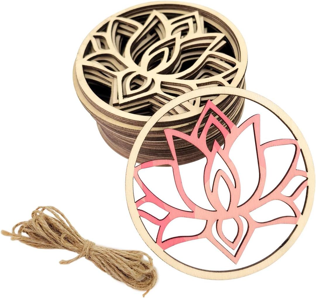 30 Pack 4 Inch Wood Lotus Cutouts Unfinished Wood Lotus Crafts Wooden Lotus Hanging Ornaments DIY Lotus Craft Gift Tags for Home Party Decoration