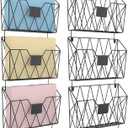 YBING Wall File Organizer Mesh Hanging Wall-mount Files Holder 6 Pack Hanging Wire Magazine Rack and Mail Holder with Hooks Office Wall Organizer for Papers Folders Files Clipboard Black