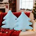 Lanpn Christmas Tree Pillows Set of 2, Christmas Decoration Narrow Stripes Winter Throw Pillow Soft Cute 3D Shaped Xmas Tree Cushion for Sofa Bedroom Xmas Decor (18x16 inch, Off White) (Beige)