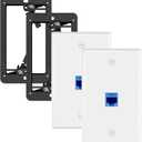 VCE Ethernet Wall Plate (UL-Listed) 1-Port, Keystone Jack Wall Outlet with CAT6 Keystone Inline Coupler Insert and Low Voltage Mounting Bracket 1 Gang, Blue 2-Pack