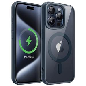 JETech Magnetic Case for iPhone 15 Pro 6.1-Inch Compatible with MagSafe, Shockproof Phone Bumper Cover, Solid Color Matte TPU Frame, Anti-Scratch Clear Back (Blue Titanium)