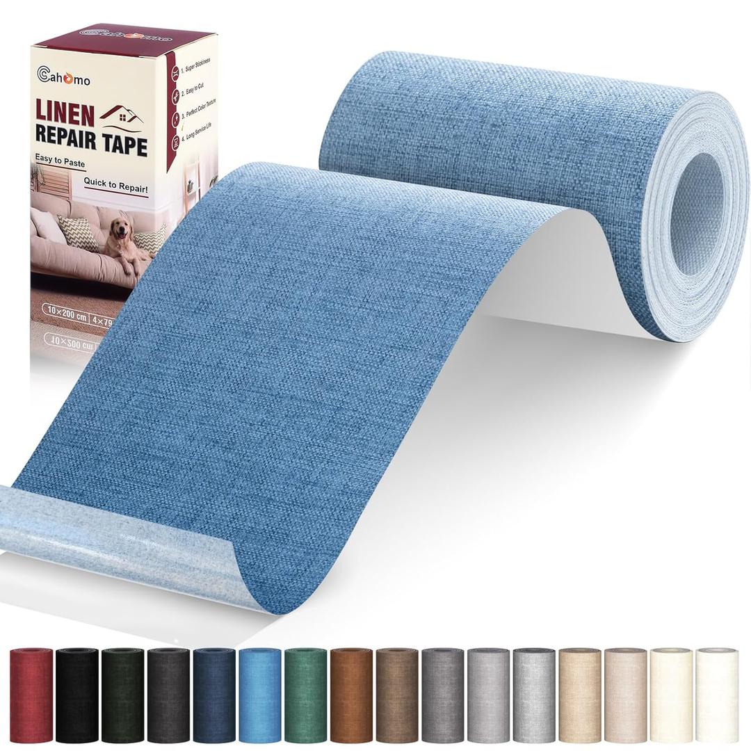 Cahomo Linen Repair Tape 4x79 inch, Self Adhesive Fabric Patches, Linen Patch Tape Kit, Fabric Repair Tape for Couch Sofas, Headboards, Chairs, Pillows, Curtains, Couches - Blue