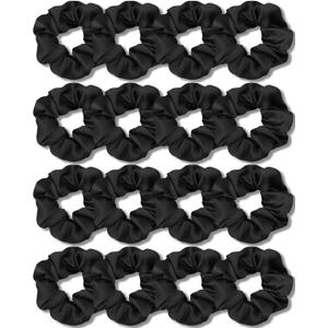 IVARYSS Satin Scrunchies for Women, Soft Than Silk for Hair, Fashion Ties and Bands for Thin | Thick Hair Styling, 16 Pack (Black)
