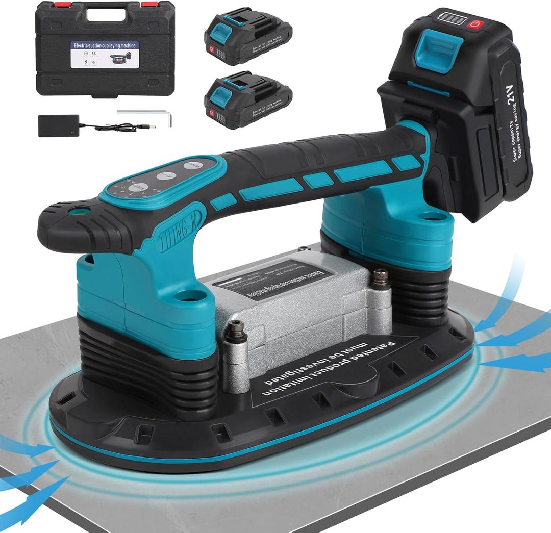 Tile Vibration Machine Installation Tool, Handheld Automatic Tiling Vibrator with Enlarged Suction Cup for Tiling Leveling Laying 21V 12500mAh 24000r/min 6 Speeds Adjustable