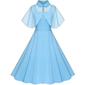 Milreason 1950s Dresses for Women Vintage Goth Swing Cocktail Dress with Pockets and Chiffon Shawl Medium