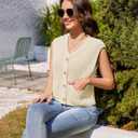 Womens Summer Crop Knit Sweater Vest Sleeveless Button Down Chunky Knit Vest Cardigan with Pockets (M)