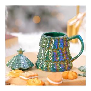 15oz Christmas Tree Mug with Lid Cute Ceramic Xmas Tree Coffee Mug Adorable Festive Ceramic Coffee Cup Winter Xmas Holiday Birthday Tabletop Drinkware Teacup Gifts for Adults Kids Women