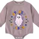 Halloween Baby Clothes Boy Girl Pumpkin Ghost Sweatshirt Bubble Romper Bodysuit Shirt Infant Fall Outfit (0-3 Months)