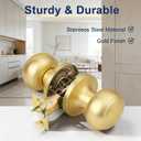 Gold Door Knobs Interior, Satin Brass Door Knobs for Bedroom and Bathroom, Privacy Door Knob with No Lock, Modern Round Ball Door Handle, Heavy Duty Stainless Steel, Keyless Locking, 1 Pack