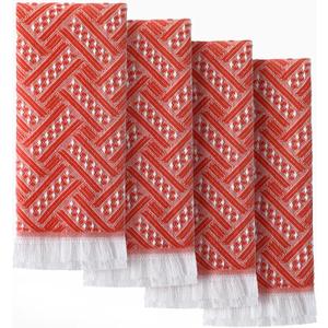 4 Pack Boho Bathroom Hand Towel 14 x 30 Inch 100% Turkish Cotton Decorative Boho Kitchen Hand Towel Farmhouse Bathroom Decor Set Absorbent Soft Guest Tea Gift(Red,White)