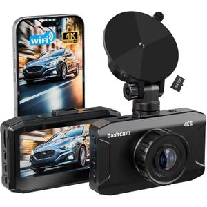 Front Dash Cam 4K, WiFi Dash Camera for Cars with 64GB SD Card, WANLIPO Dashcam 170 Wide View, Wireless Car Camera with 3" IPS Screen,G-Sensor, Loop Recording, 24H Parking Monitor,Night Vision