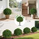 Artificial Olive Topiary Ball Trees with Ground Spike, Set of 2 UV Resistant Artificial Shrubs, Fake Evergreen Artificial Plant Bushes for Indoor Outdoor Front Porch Garden (16IN)