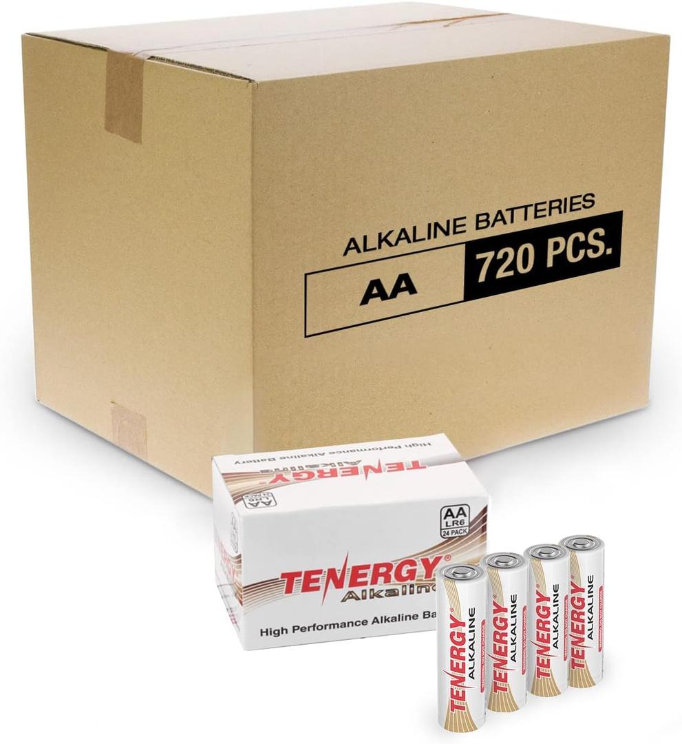 Tenergy 1.5V AA Alkaline Battery, High Performance AA Non-Rechargeable Batteries for Clocks, Remotes, Toys & Electronic Devices, Replacement AA Cell Batteries, 720 Pack