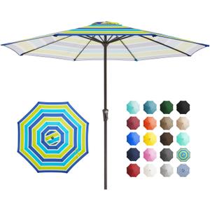 JEAREY 11' Patio Umbrellas Outdoor Table Market Umbrella w/Crank, 8 Sturdy Ribs, UV Protection Waterproof Sunproof for Garden, Deck, Backyard, Pool(Blue Green Striped) (11FT)
