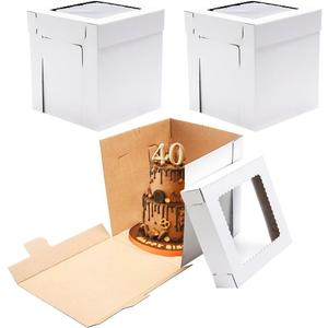 14x14x14 Inches 3 Pack,Tall Cake Boxes for Tier Cakes,Wedding Cake Boxes with Window,Layer Cake Carrier,Disposable Cake Containers