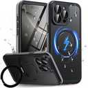 Oterkin Magnetic Waterproof for iPhone 16 Pro Case with[Built-in Screen Protector][Invisible Stand][Fit for MagSafe][360ºFull Body Sealed] Heavy Duty Rugged IP68 Underwater Case for iPhone 16 ProBlack