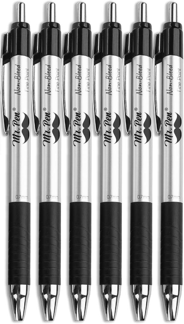 Mr. Pen No Bleed Pens, Bible Pens, Fine Tip, Black, Pack of 6