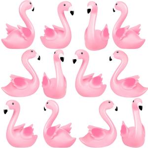 Pink Flamingo Rubber Duckies, 12PCS Bulk Flamingo Bath Toys for Kids Small Flamingo Rubber Duck Cake Decorations, Classroom Prizes