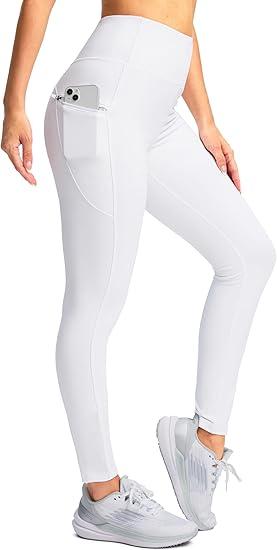 SANTINY Women's Fleece Lined Winter Leggings Water Resistant High Waisted Thermal Hiking Running Warm Pants Women Pockets(Light Grey_S)