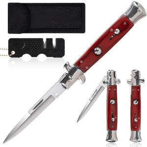 Outdoor Pocket Hunting Knife, Stainless Steel Kitchen Knife, Suitable For Camping, Hunting, And Survival (Includes a Sharpening Tool) (Red)