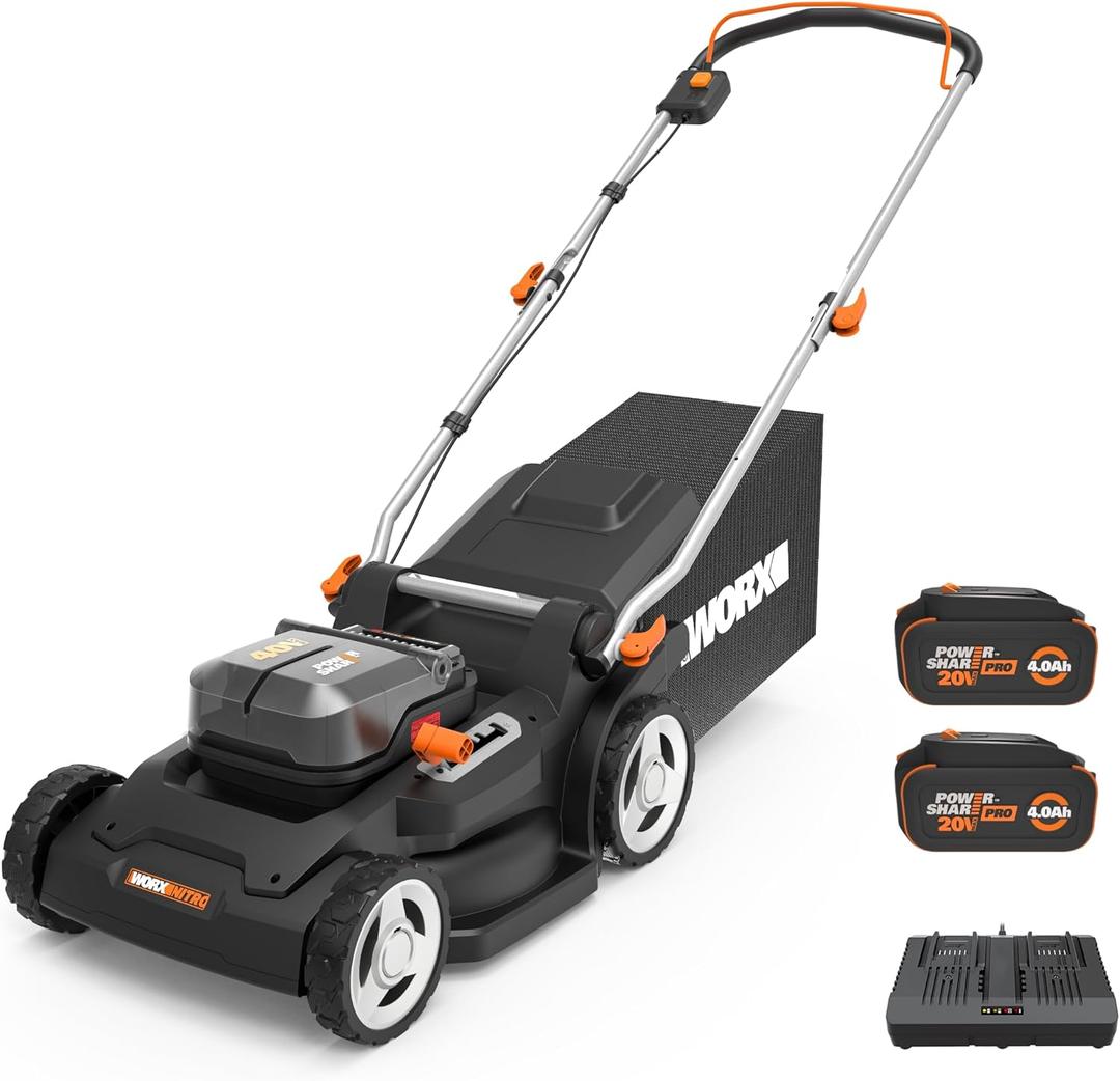 Worx Cordless Lawn Mower, 40V 17" 2-in-1 Grass Mower for 1/4 Acre, WG745 | Brushless Power, Mulching & Bagging, 2 x 4.0Ah Batteries & 4.0A Charger Included, PowerShare