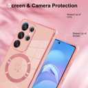 OOK Magnetic Phone Case for Samsung Galaxy S25 Ultra 6.9 Inch [Wireless Charging Compatible] Soft TPU Heart Design Shockproof Protection Electroplated Slim Case with Strap Lanyard - Pink