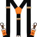 MENDENG Adjustable Suspenders for Men Bronze Metal Clips Braces with Leather (One Size, Snap Hooks/Black)