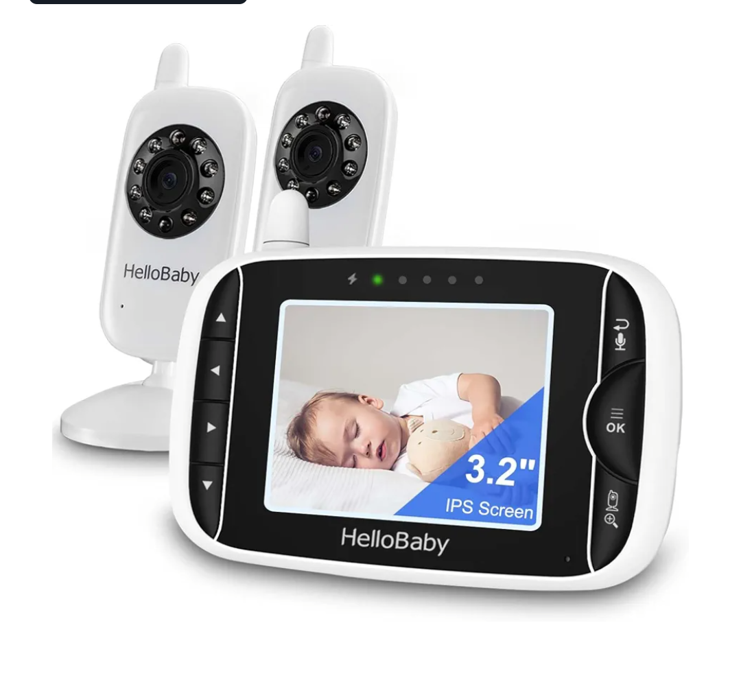 HelloBaby Baby Monitor with 2 Cameras, Baby Monitor No WiFi, Night Vision, 2-Way Audio, Remote Pan & Tilt, 2X Zoom, ECO Mode, 8 Lullabies, Sound Activated Screen