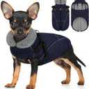 Dog Jackets for Small Dogs, Dog Coat with Harness Built in, Reflective Pet Fleece Vest with Turtleneck, Dark Blue S