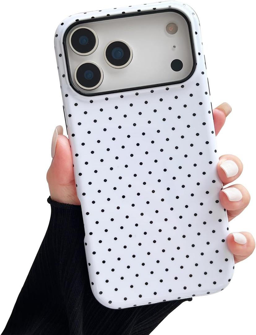 Compatible with iPhone 17 Pro Case, Fashion Cute Polka Dot Pattern Aesthetic Design for Women, Soft TPU and Hard Back Shockproof Phone Case for iPhone 17 Pro 6.3 inch, White