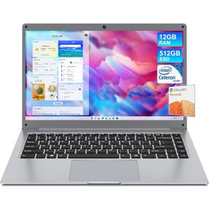 Jumper Laptop 14", 12GB RAM 512GB SSD, Laptop Computer with Office 365 One-Year, Celeron N4000 CPU, FHD 1080P Display, 35.52WH Battery, 2.4G+5G WiFi, BT4.0, 2 Speakers, Portable Business Laptops.