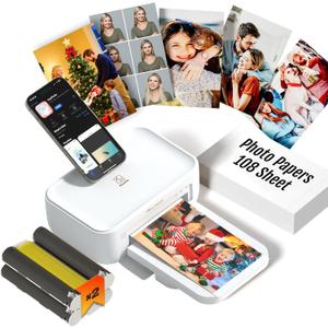 iDPRT 4x6 Photo Printer, CP4100 Photo Printer for iPhone & Android with 108 Sheets & 2 Cartridges, Wi-Fi Wireless Portable Picture Printer, Instant Print Photos, Dye Sublimation, White