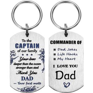 8 x Dad Christmas Gifts from Daughter son - Cool Birthday Father's Day Christmas Gift Idea for Dad - Meaningful Engraved Stainless Steel Keychain Keyring for Father Daddy Papa Presents