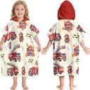 Fire Truck Hooded Beach Towel for Kids, 30"x30" Kids Towel Poncho, Cute Fire Truck Hooded Bath Towel for Toddlers, Soft Quick Dry Swim Cover Up for Beach, Pool, Travel, Birthday Gifts