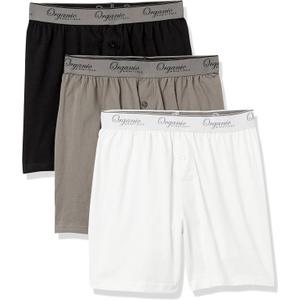Organic Signatures Men's Boxers Organic Cotton, Soft Boxers for Men, 3-Pack (Grey, Black, White)