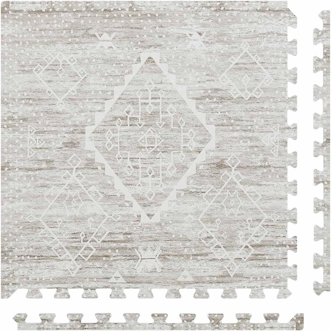 House of Noa Play Mat 4x6 Driftwood Ula Set of 6 Tiles Cushioned EVA Foam Play Mat for Floor, Soft Interlocking Mats for Hard Floors