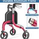 HOMLAND Foldable 3 Wheel Walkers for Seniors, Lightweight Aluminum Frame | Height Adjustable, Three Wheeled Rollator Walker for Indoor and Outdoor Use, Removable Storage Bag