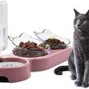 Triple Cat Bowls,15°Tilt 3-in-1 Water Feeder Bowls Cat Double Food Bowls with Automatic Water Bottle Bowl, Whisker Friendly Wet and Dry Cat Elevated Feeding Dishes for Small Cat and Puppy (Pink)