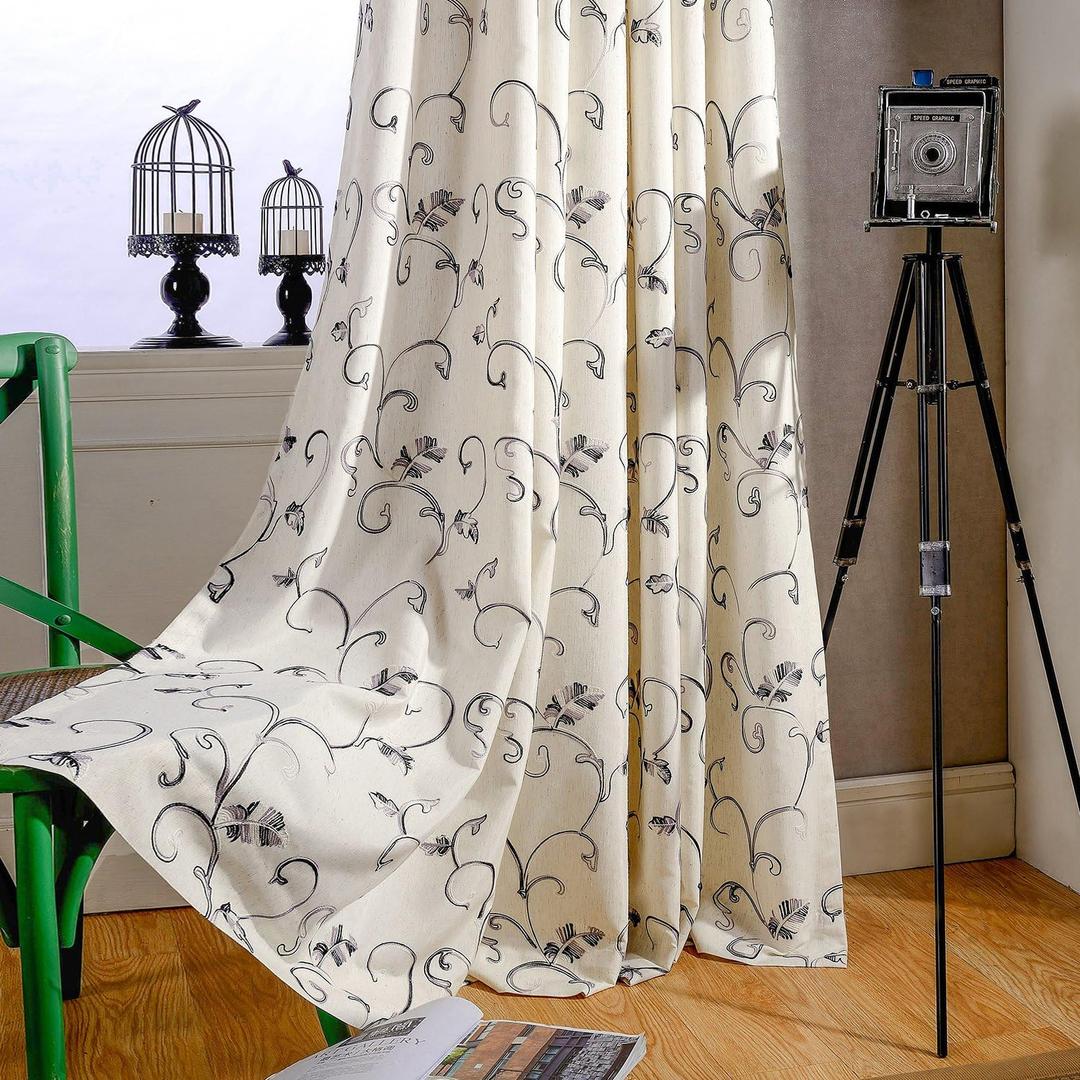 VOGOL 2 Panels Ultra Sleep Vines Embroidered Curtains 84 inches Long, Window Curtain Panels for Living Room & Bedroom, 52 x 84 Inch, Grey (52"W x 84"L (Pack of 2), Y-grey)