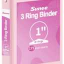 SUNEE 3 Ring Binder 1 Inch Pink 1 Pack, Holds 175 Sheets of Letter Paper, Clear View 1" Three Ring PVC-Free (Fit 8.5x11 Inches) for School or Office Supplies