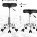 HMTOT Round Rolling Stools PU Leather Seat Height Adjustable Swivel Stool with Wheels Black