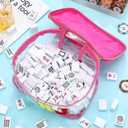 Kinlop American Mahjong Bag Empty Clear Mahjong Tiles Bag, Letter Embroidery Mahjongs Case for Standard Size American Mahjongs Set, Case Only(Pink,Mahj)