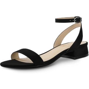 Ankis Black Nude White Gold Women Sandals Comfortable Walking Strappy Open Toe Sandals for Women Dressy Summer 1 Inch Low Block Heel Flat Adjustable Ankle Strap Shoes (Black, 9)
