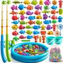 NIPLOOOW Pool Fishing Toys Games, Water Table Bathtub Toy with Inflatable Pool Pole Rod Net Plastic Floating Fish, Birthday Gifts for Kids Age 3 4 5 6 Year Old,Kids Outdoor Toys, Small