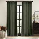 MIULEE Olive Green Pinch Pleated 100% Blackout Linen Curtains 40x84 Inches | Room Darkening, Memory Trained, Light Blocking, Black Out Pleat Drapes, Window Curtains for Bedroom Living Room, 2 Panels