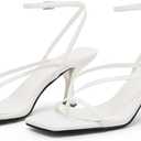 PiePieBuy Women's Lace Up Heeled Sandals Square Flip Flop High Heels Strappy Party Shoes (6.5, White)