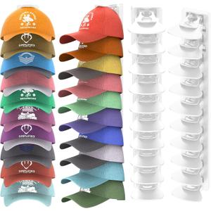 Hat Organizer for Baseball Caps Hold Up to 40 Hats, 2 Pack Hat Rack for Wall, Strong Adhesive Hat Storage Display Holder(White-2 Pack)