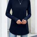 Womens Long Sleeve Tunic Tops Crew Neck Loose Casual Tee Shirts with Thumb Hole (L)