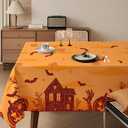 Halloween Tablecloth Waterproof  Spooky Pumpkin Design, Orange Table Cover for Halloween Party Decorations, Washable Spillproof Table Cloth for Indoor Outdoor Use, W60 x L120 in