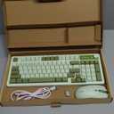 Wireless Keyboard and Mouse Combo Creamy with Number Pad for Desktop Mac iPad Bluetooth/2.4ghz/Wired Rechargeable Light up RGB Quiet Compatible with PC Laptop Tablet (Green)
